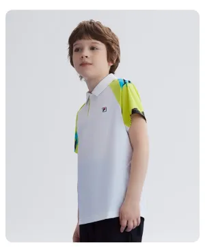 (130-165cm) FILA KIDS ART IN SPORTS PERFORMANCE TENNIS Boy's Short Sleeve Polo in White