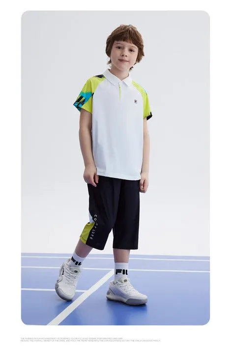 (130-165cm) FILA KIDS ART IN SPORTS PERFORMANCE TENNIS Boy's Short Sleeve Polo in White