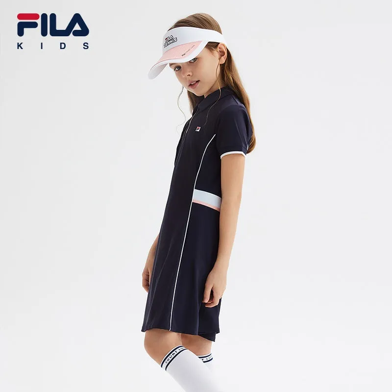 (130-165cm) FILA KIDS ART IN SPORTS PERFORMANCE TENNIS Girl's Dress in Navy / Orange