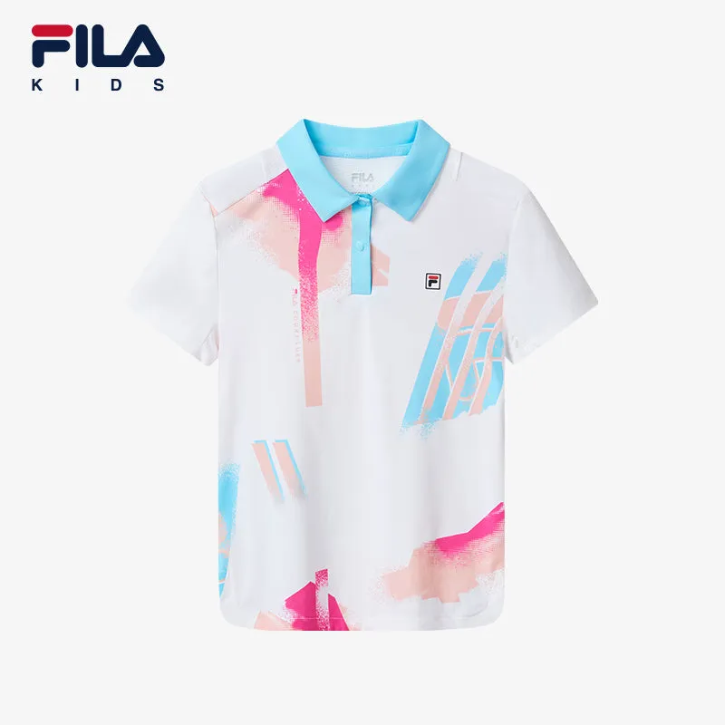 (130-165cm) FILA KIDS ART IN SPORTS PERFORMANCE TENNIS Girl's Short Sleeve Polo in White