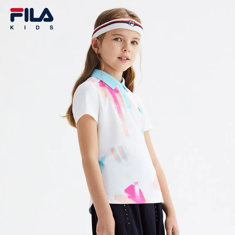 (130-165cm) FILA KIDS ART IN SPORTS PERFORMANCE TENNIS Girl's Short Sleeve Polo in White