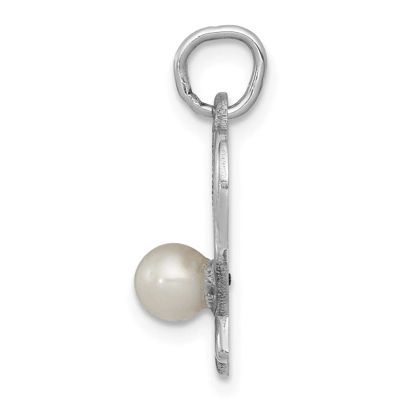 14k White Gold 3D Tennis Racquets Pearl Pendant