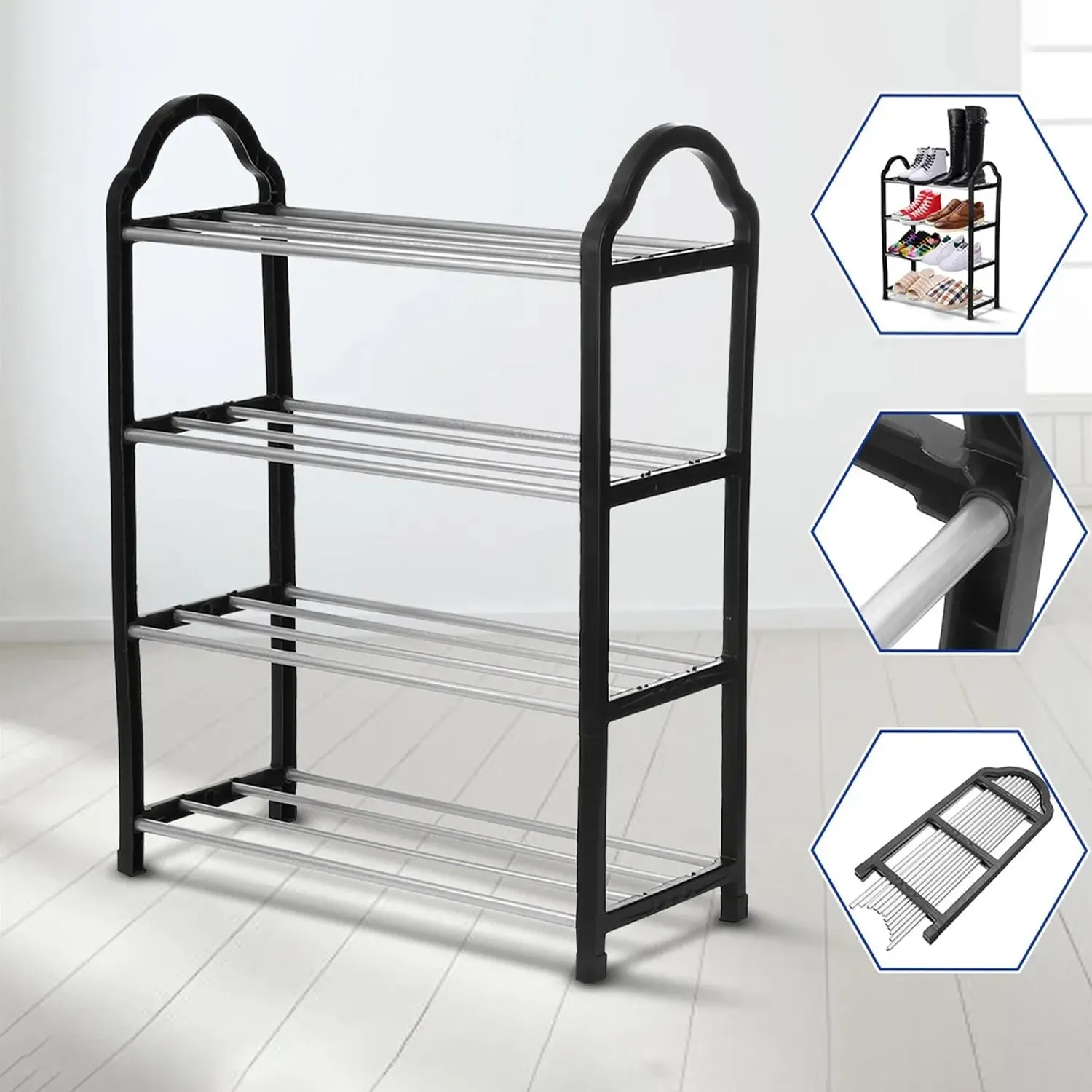 4 Layer Space‑saving Shoes Show Rack Folding Shoe Rack (1 Pc)