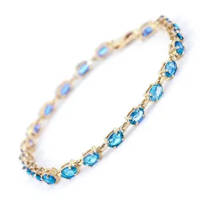 5.5 Carat 14K Solid Yellow Gold Tennis Bracelet Blue Topaz