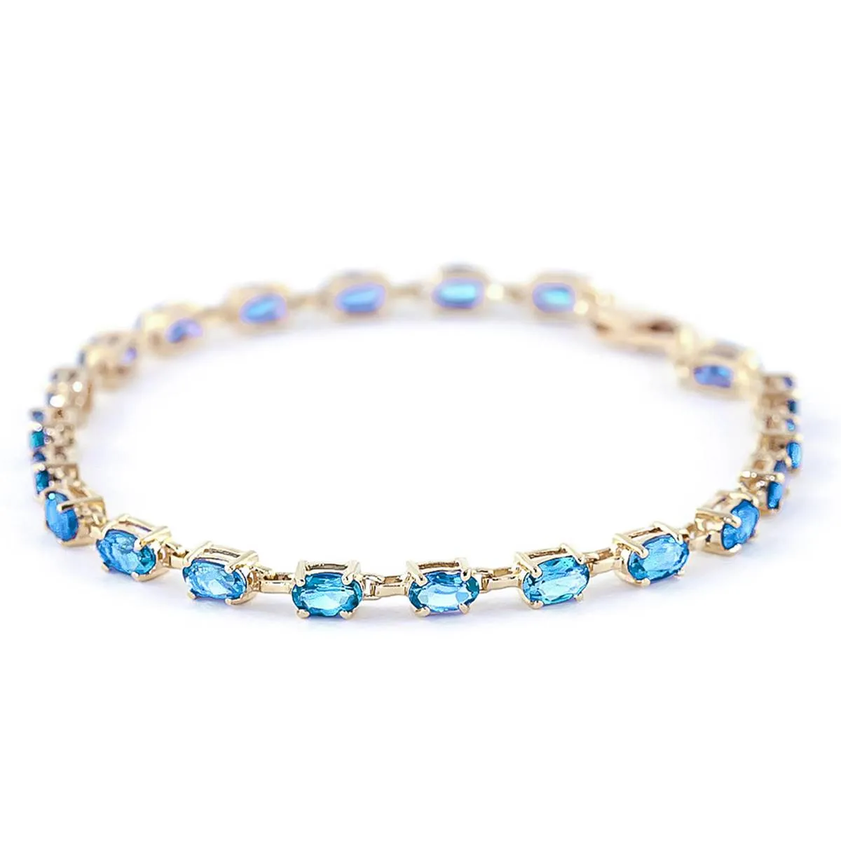 5.5 Carat 14K Solid Yellow Gold Tennis Bracelet Blue Topaz