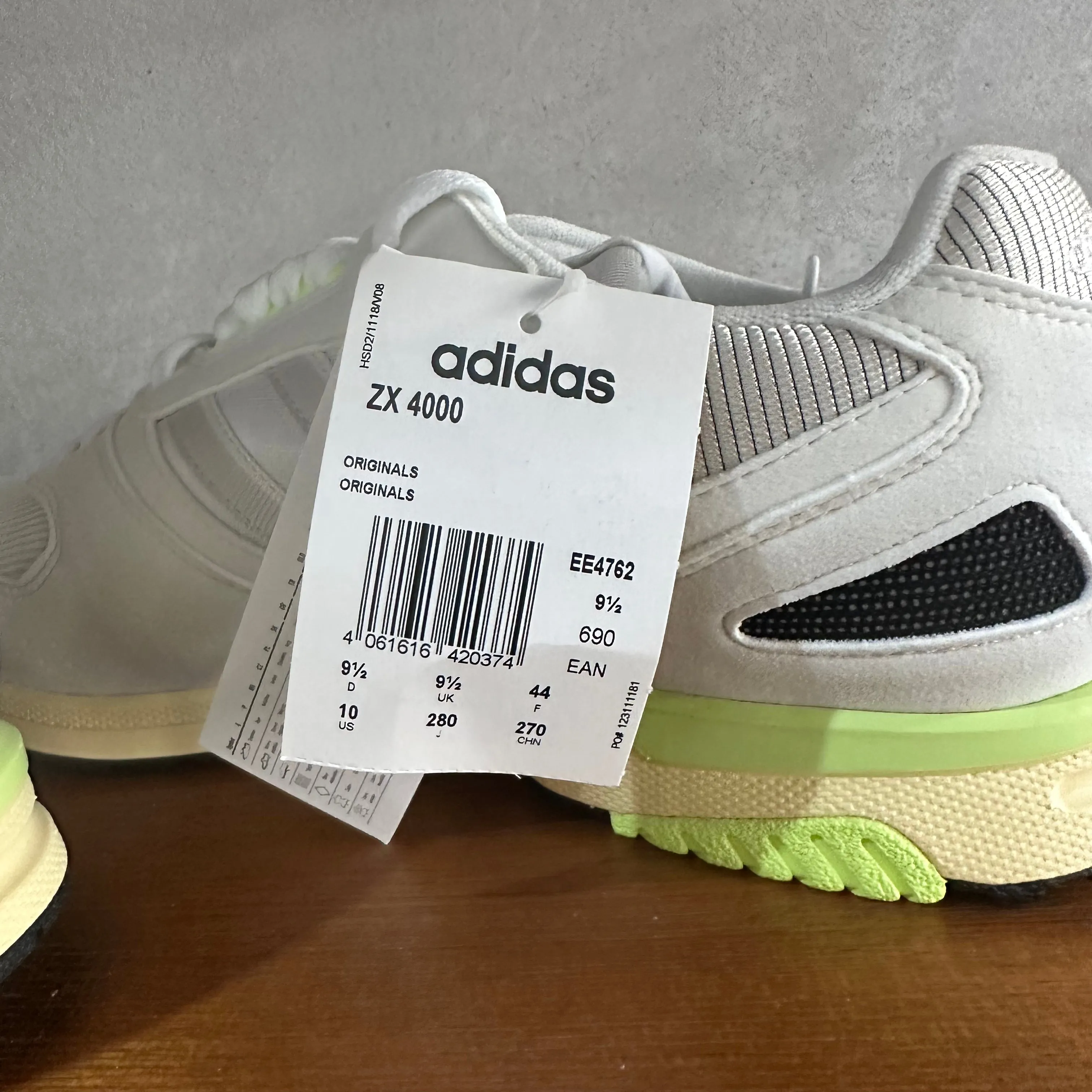 adidas ZX 4000 Trainers Off White / Hot Lime - uk 9.5