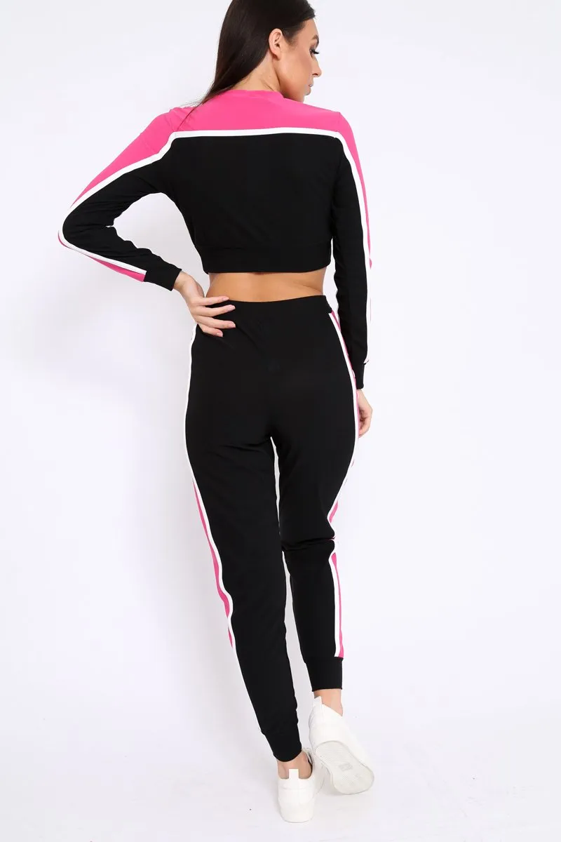 Black And Fuchsia Colour Block Tracksuit - Adryanna