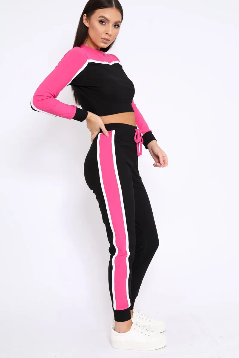 Black And Fuchsia Colour Block Tracksuit - Adryanna