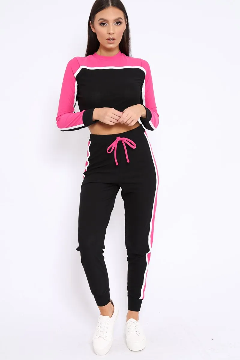 Black And Fuchsia Colour Block Tracksuit - Adryanna