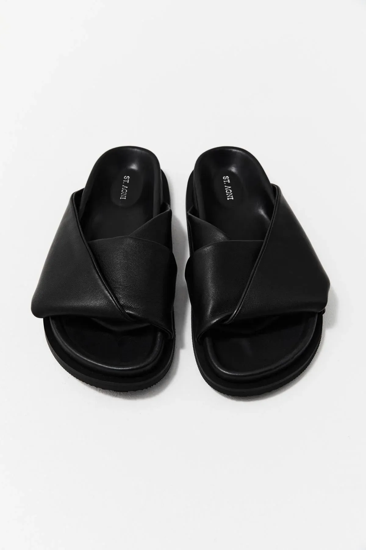 Black Fold Detail Slide Sandals