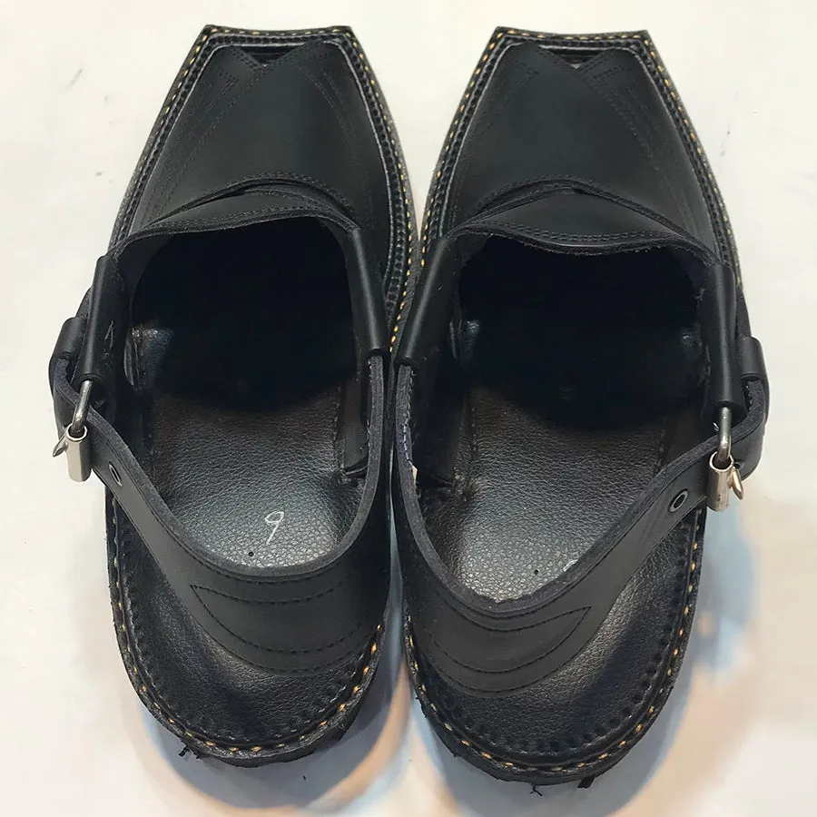 Black Leather Handmade Peshawari Men's Chappal