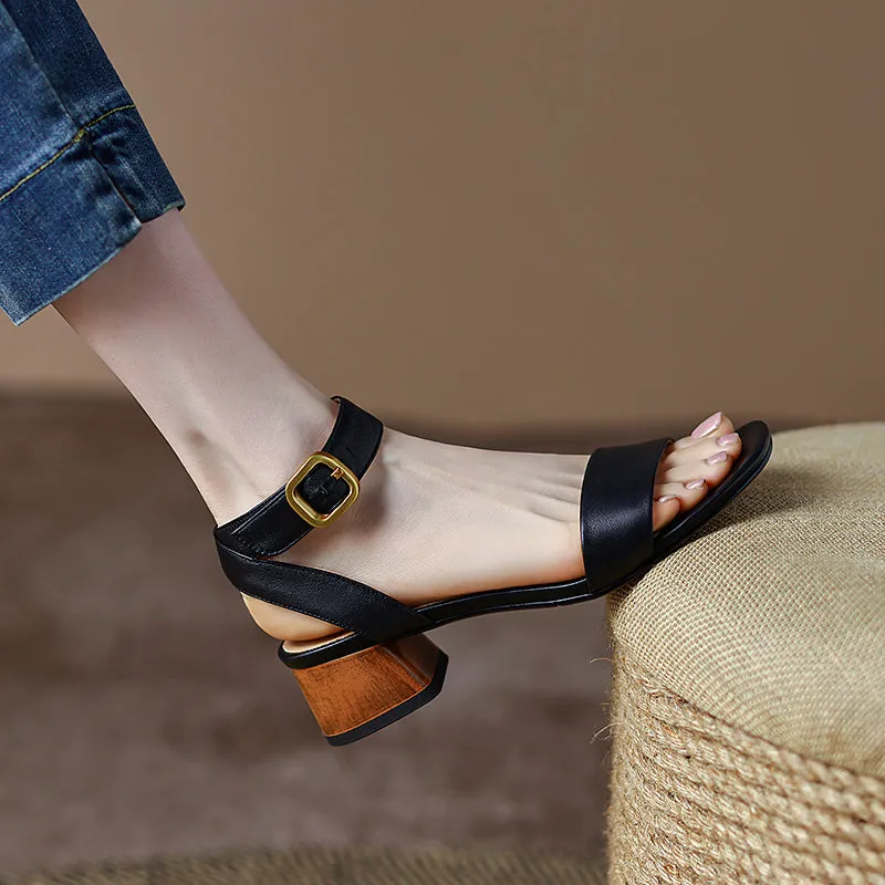 Block Heel Leather sandal Donddi Sandals in Black/Brown