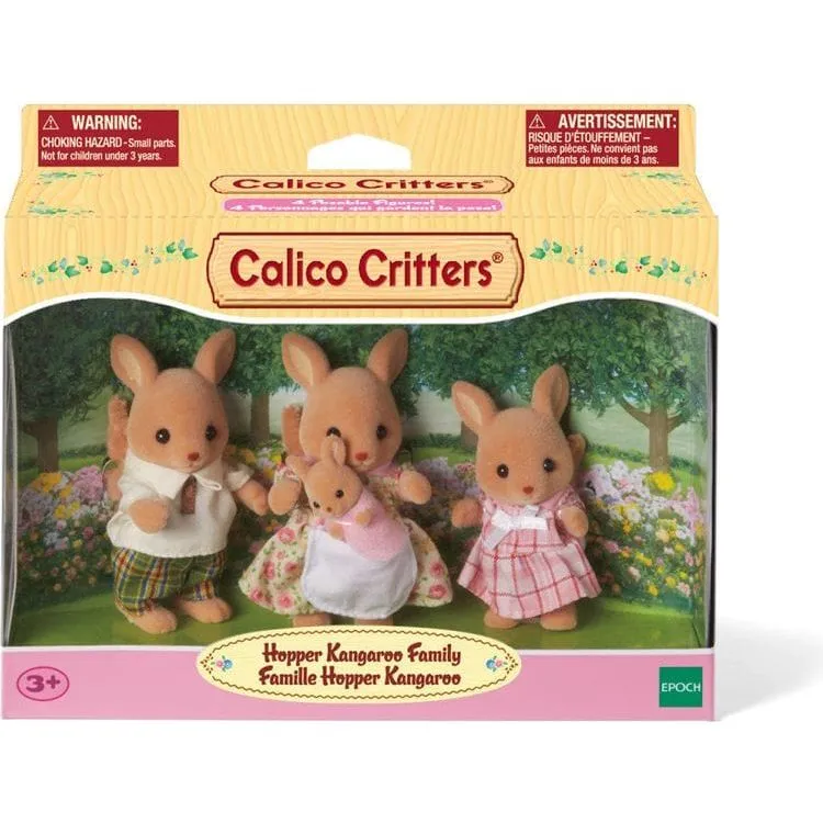 Calico Critters Hopper Kangaroo Family, Set of 4 Collectible Doll Figures