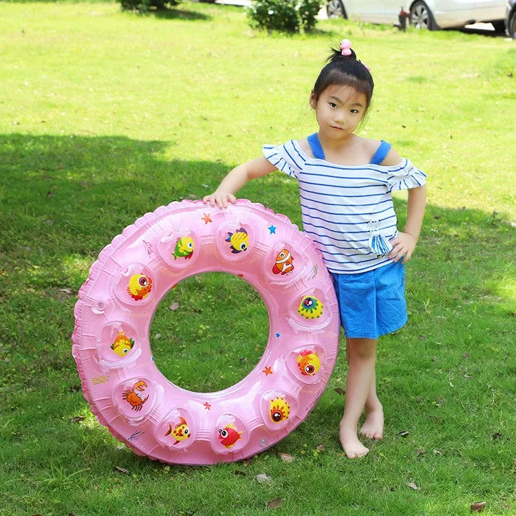 Cartoon Pattern Double Airbag Thickened Inflatable Swimming Ring Crystal Swimming Ring, Size:50 cm(Pink)