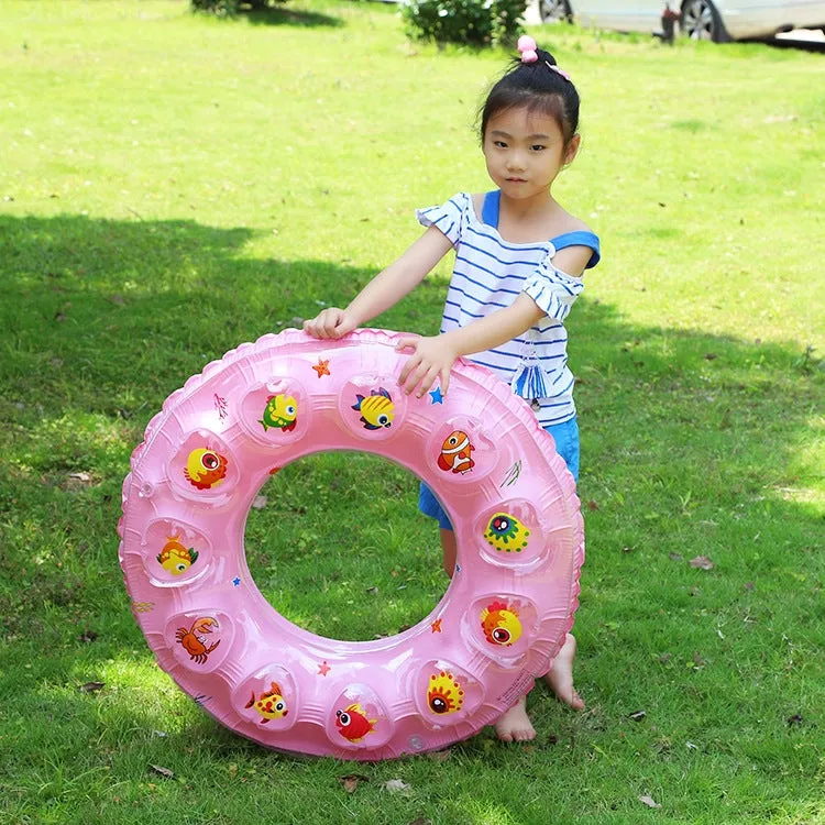 Cartoon Pattern Double Airbag Thickened Inflatable Swimming Ring Crystal Swimming Ring, Size:50 cm(Pink)