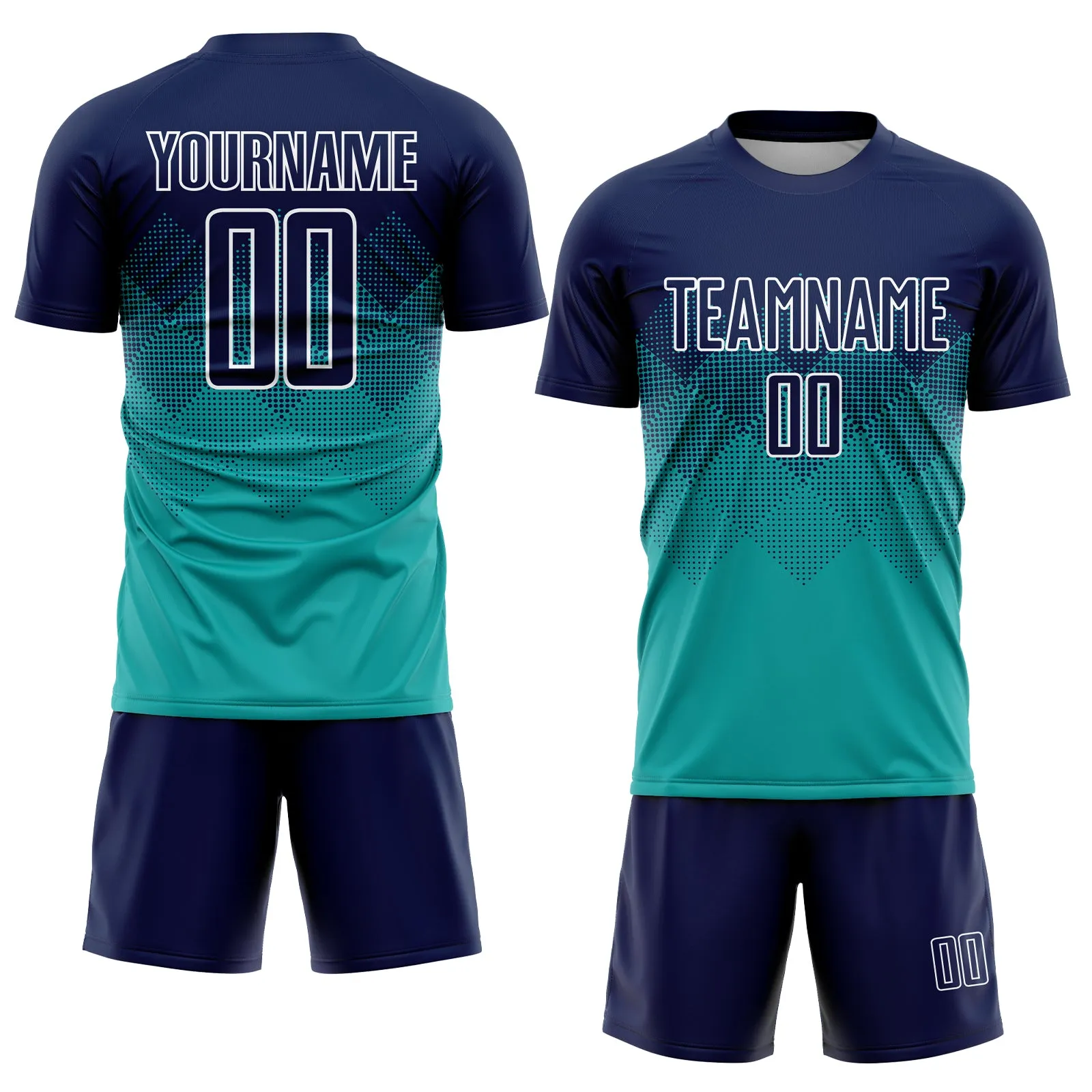 Custom Aqua Navy-White Sublimation Soccer Uniform Jersey