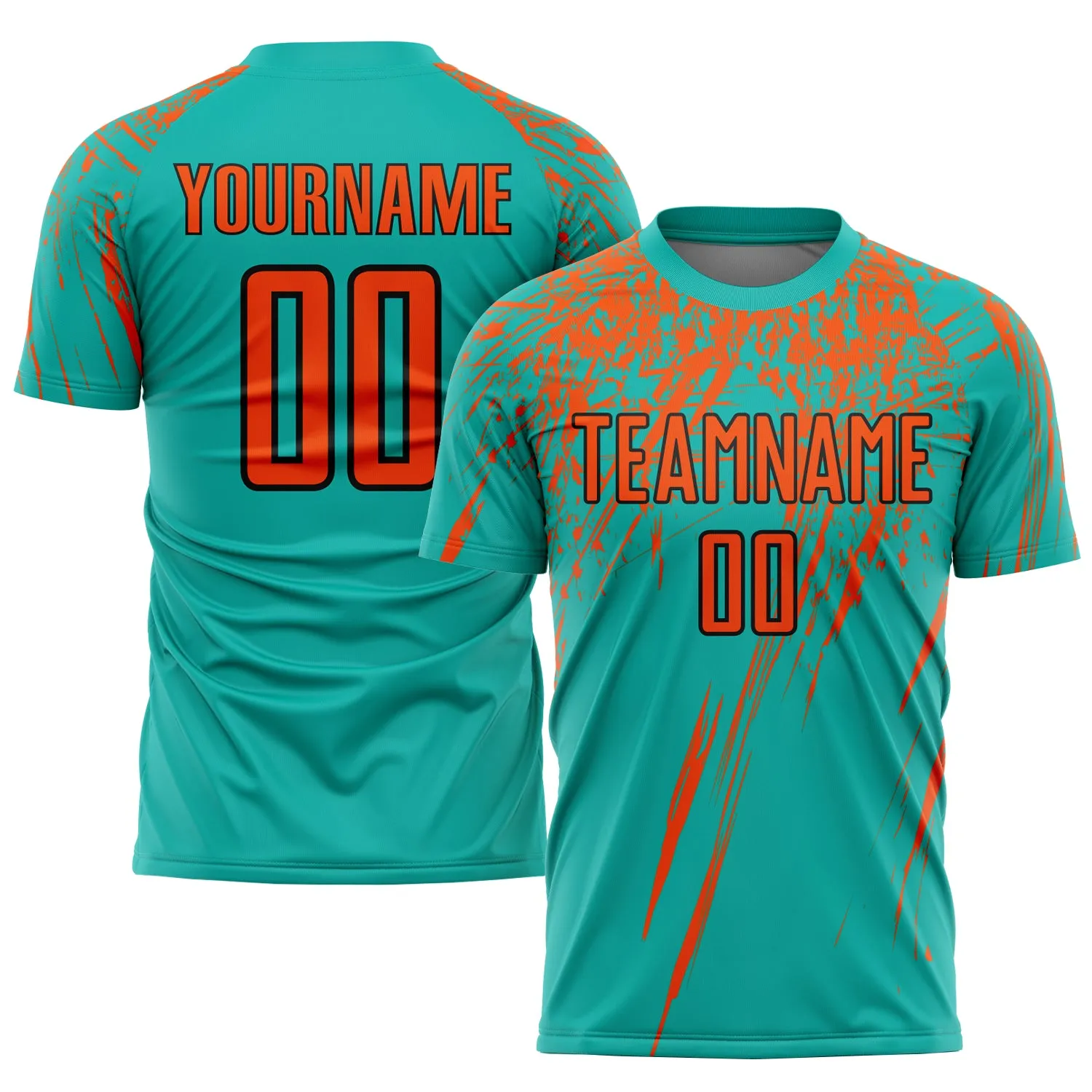 Custom Aqua Orange-Black Sublimation Soccer Uniform Jersey