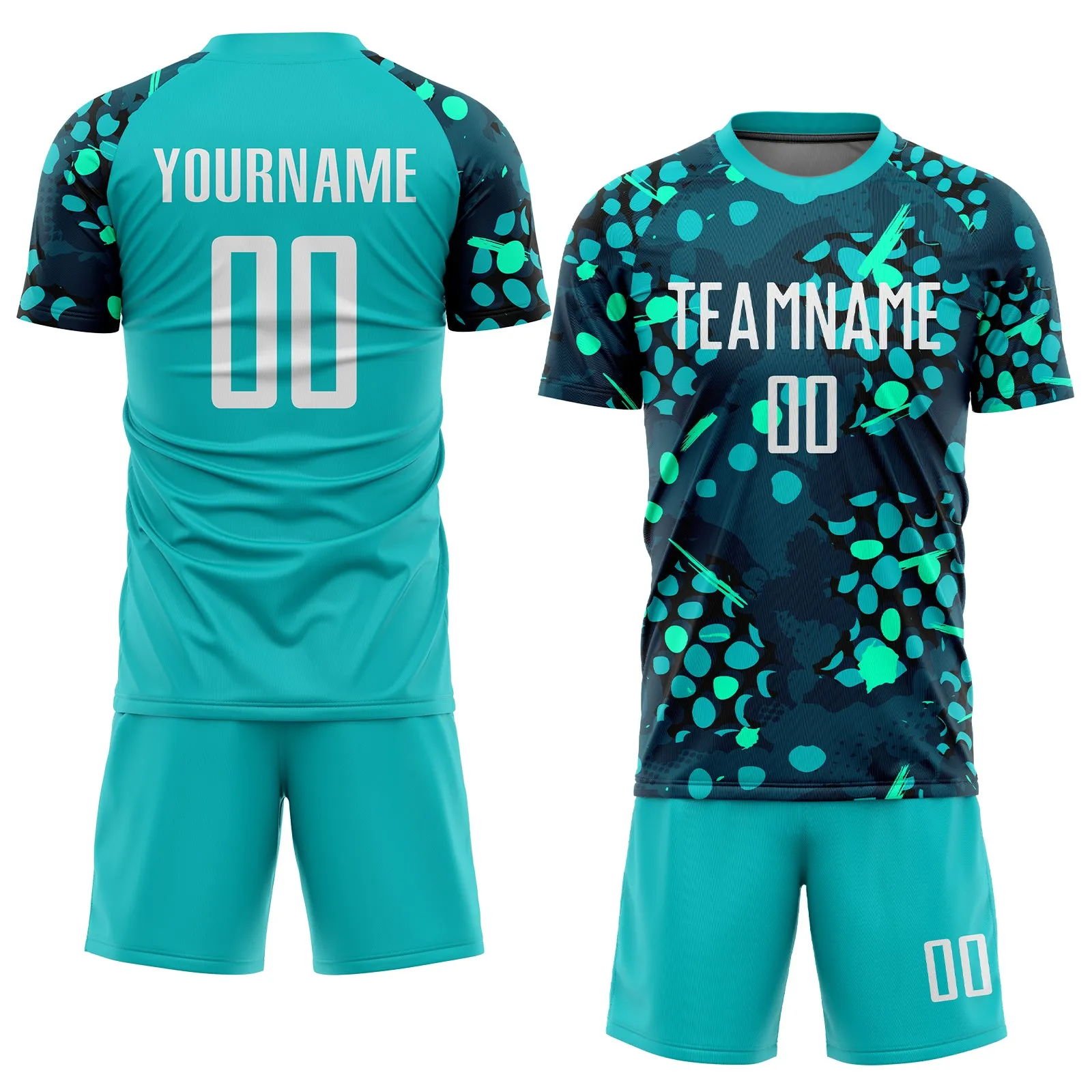 Custom Aqua White-Navy Sublimation Soccer Uniform Jersey