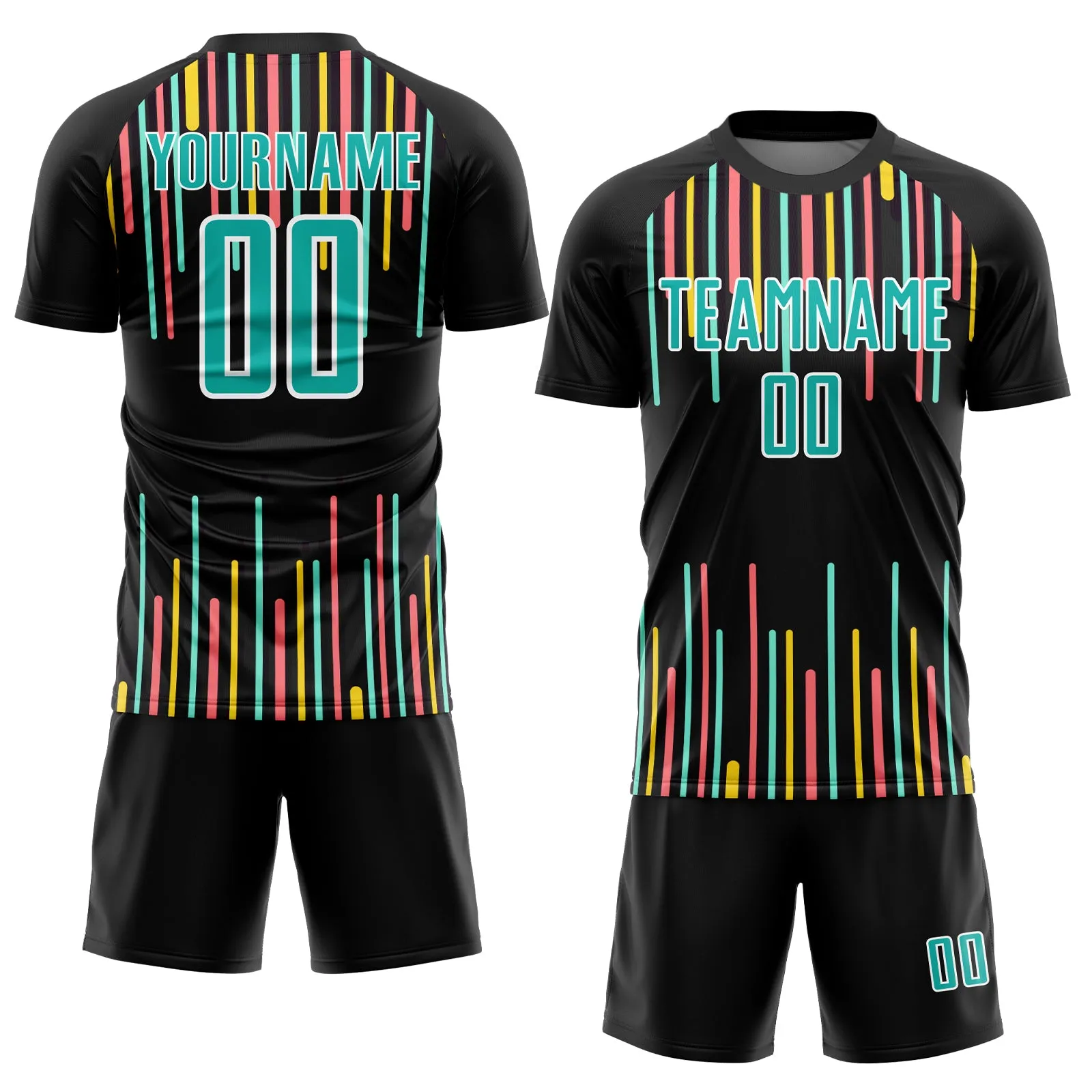 Custom Black Aqua-White Lines Sublimation Soccer Uniform Jersey