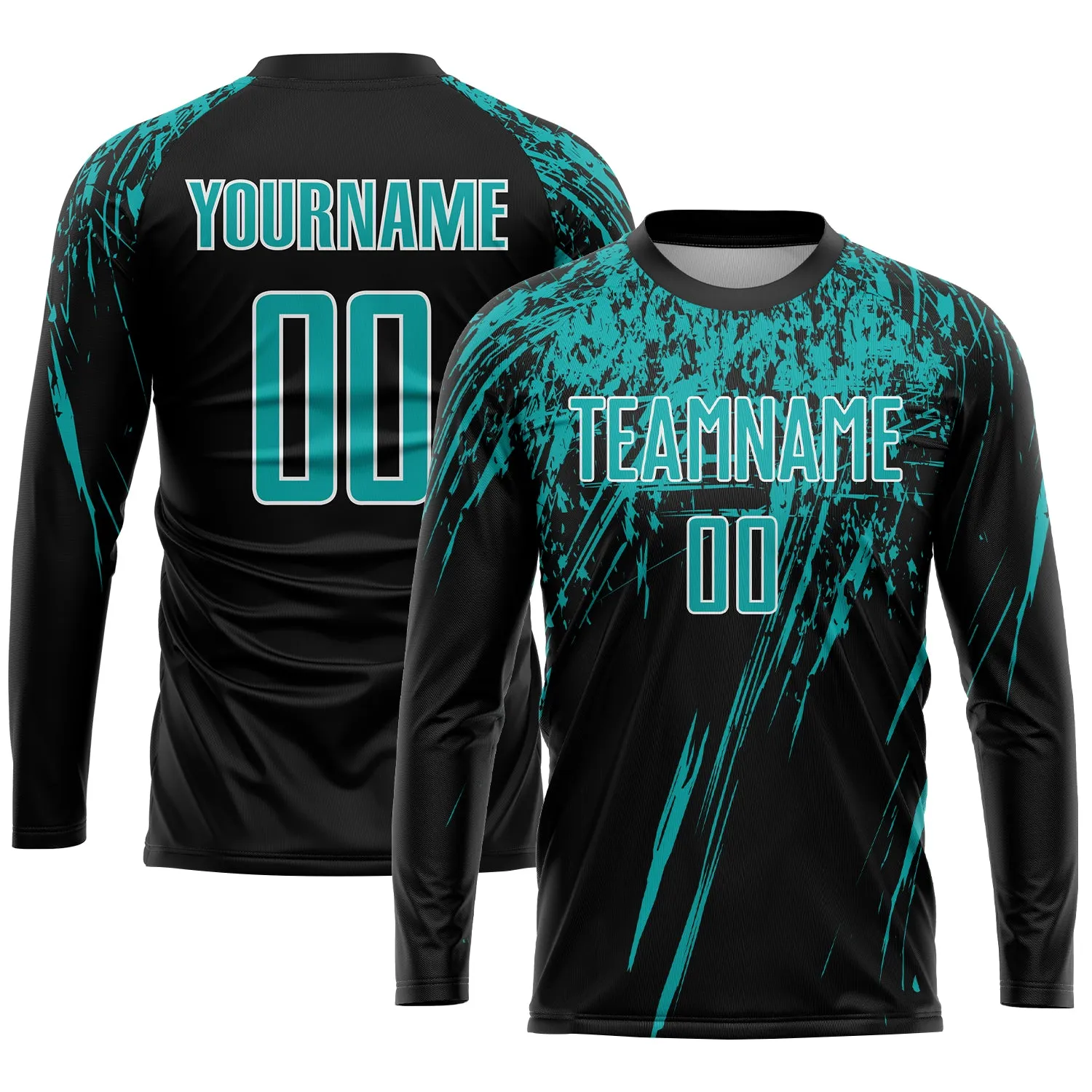 Custom Black Aqua-White Sublimation Soccer Uniform Jersey