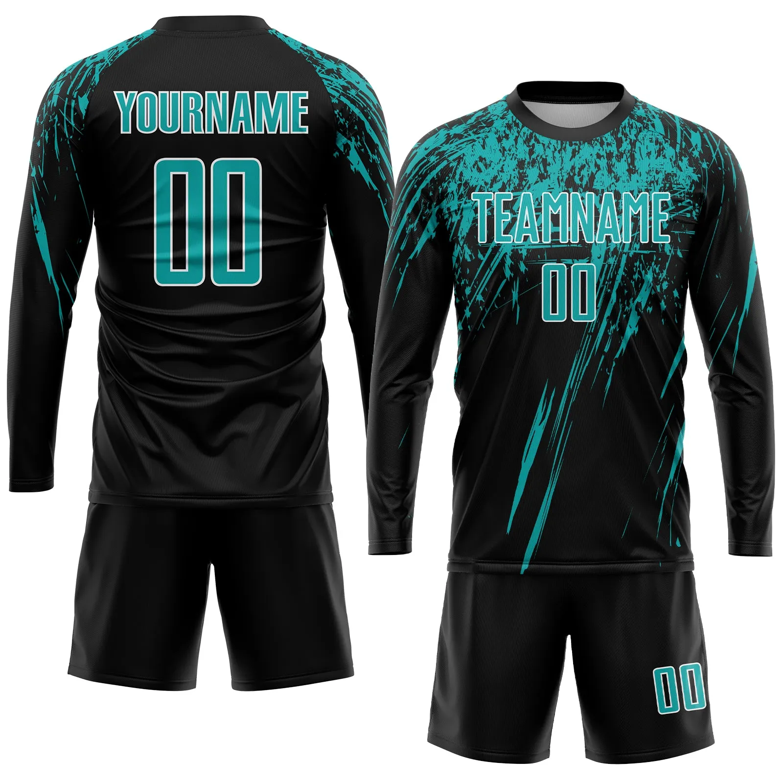 Custom Black Aqua-White Sublimation Soccer Uniform Jersey