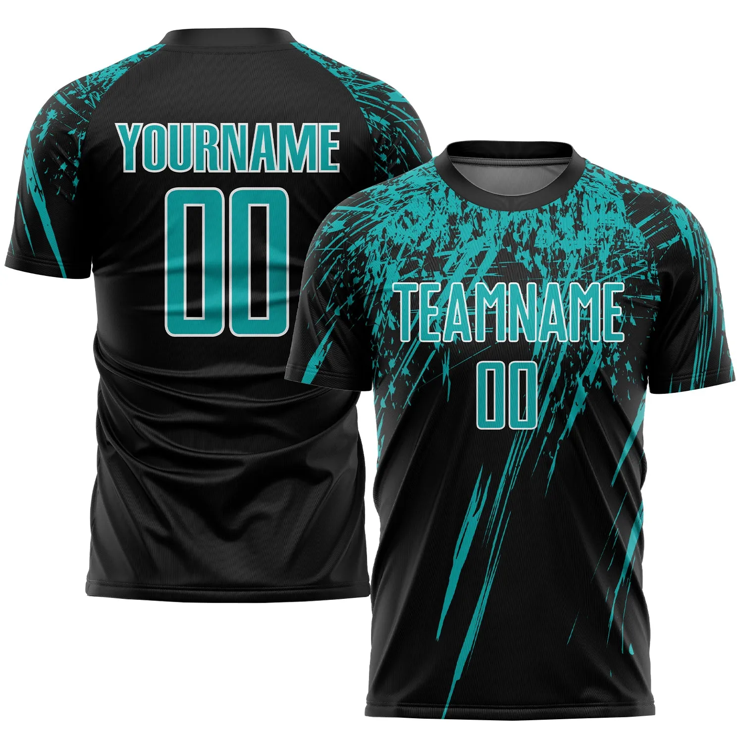 Custom Black Aqua-White Sublimation Soccer Uniform Jersey