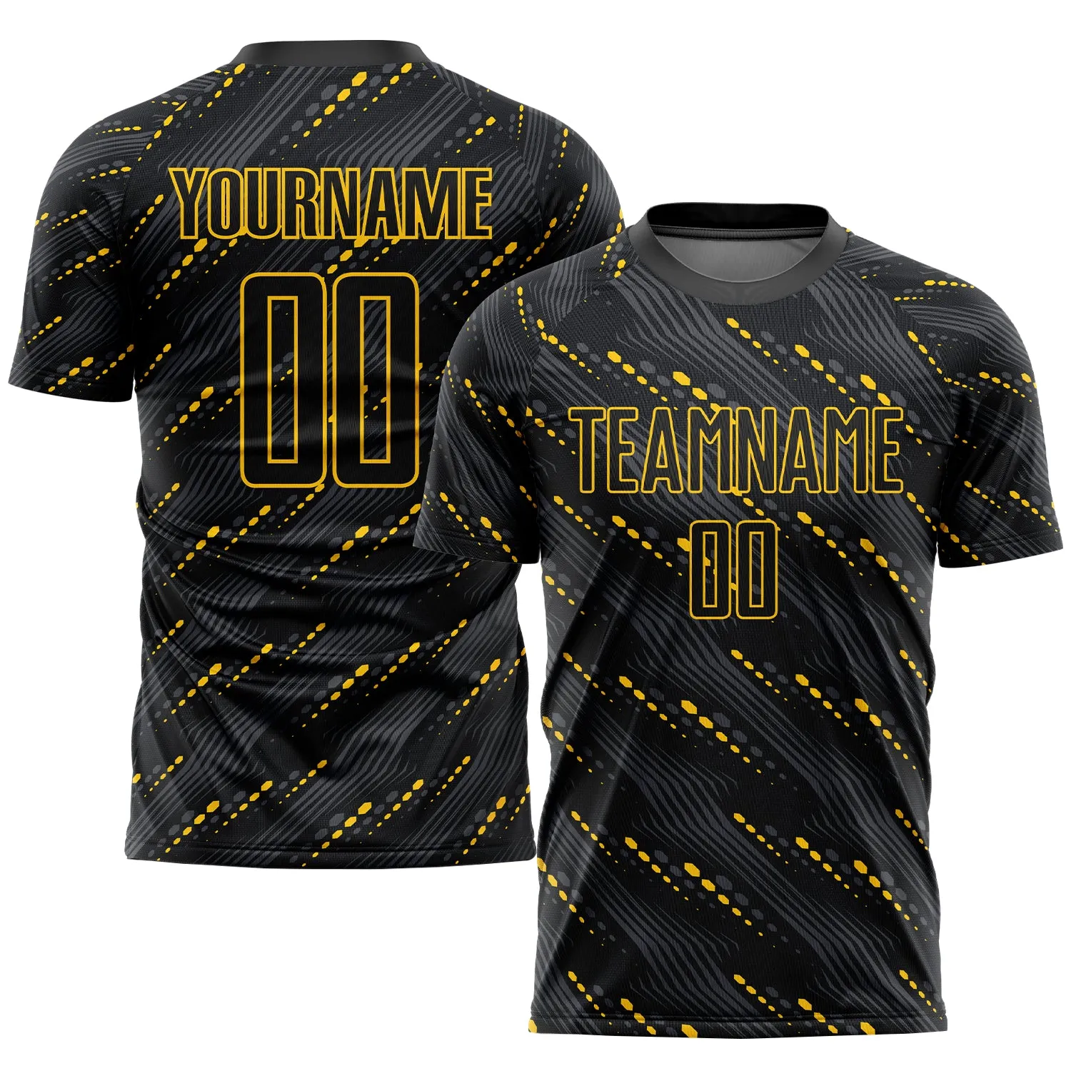 Custom Black Black-Gold Sublimation Soccer Uniform Jersey