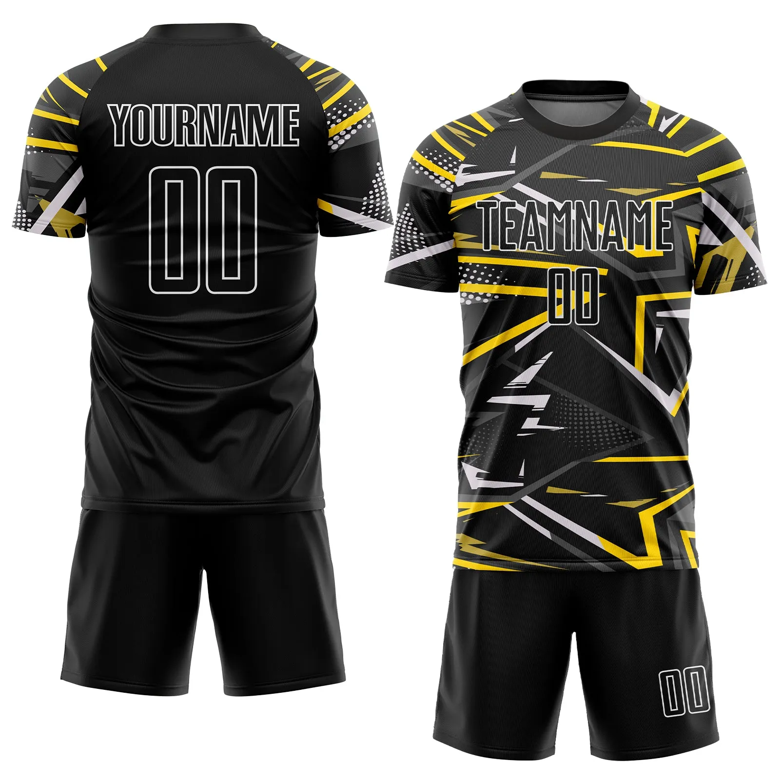 Custom Black Black-Gold Sublimation Soccer Uniform Jersey