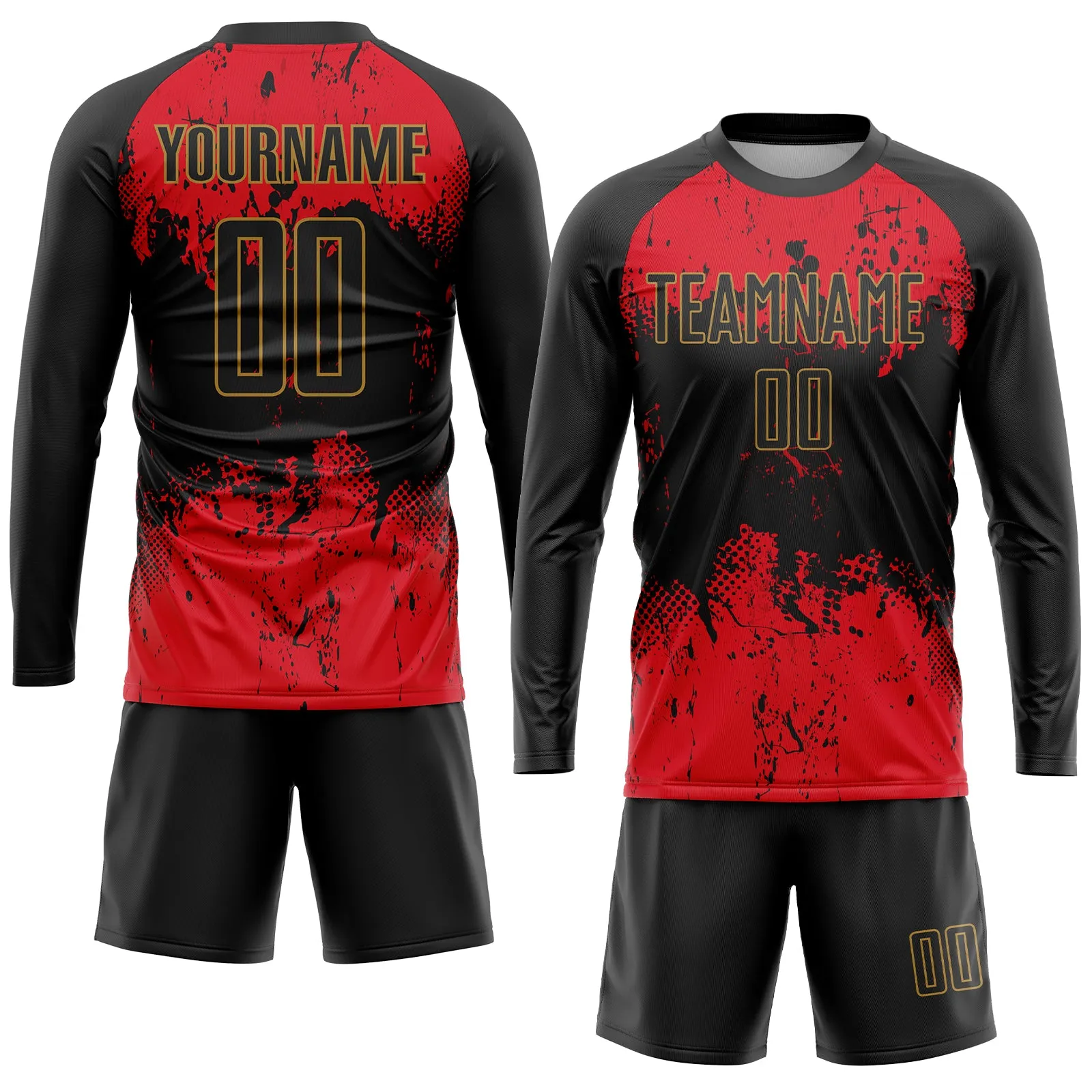 Custom Black Black-Red Sublimation Soccer Uniform Jersey