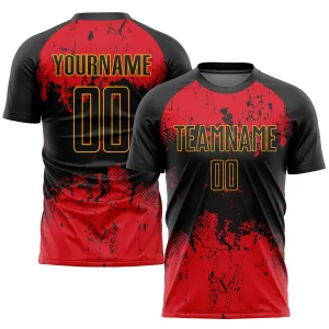 Custom Black Black-Red Sublimation Soccer Uniform Jersey