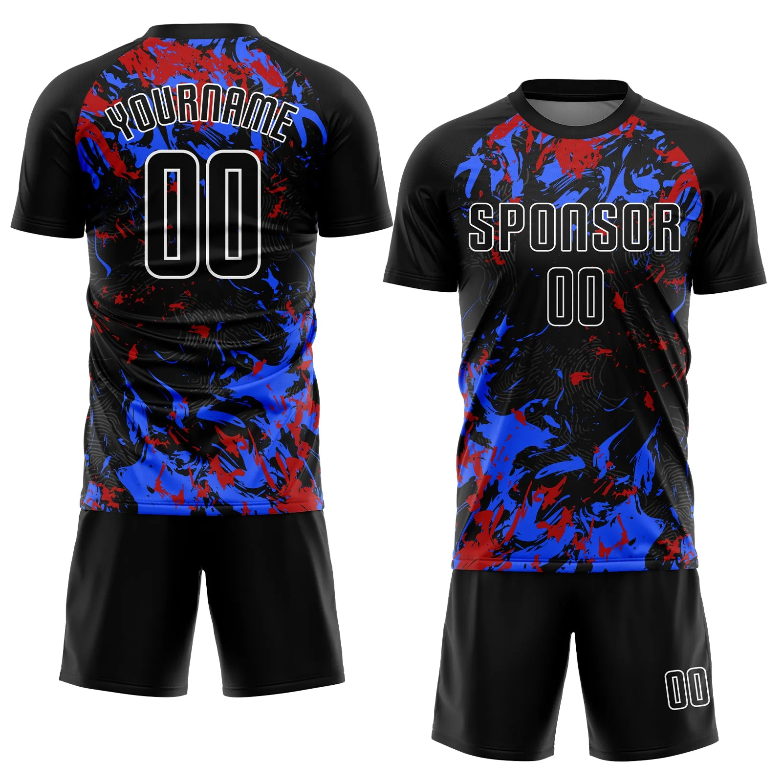 Custom Black Black Royal-Red Sublimation Soccer Uniform Jersey