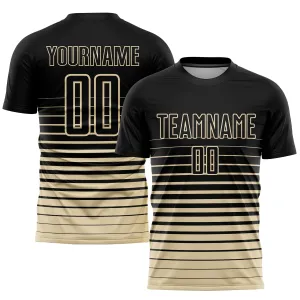 Custom Black Cream Pinstripe Fade Fashion Sublimation Soccer Uniform Jersey