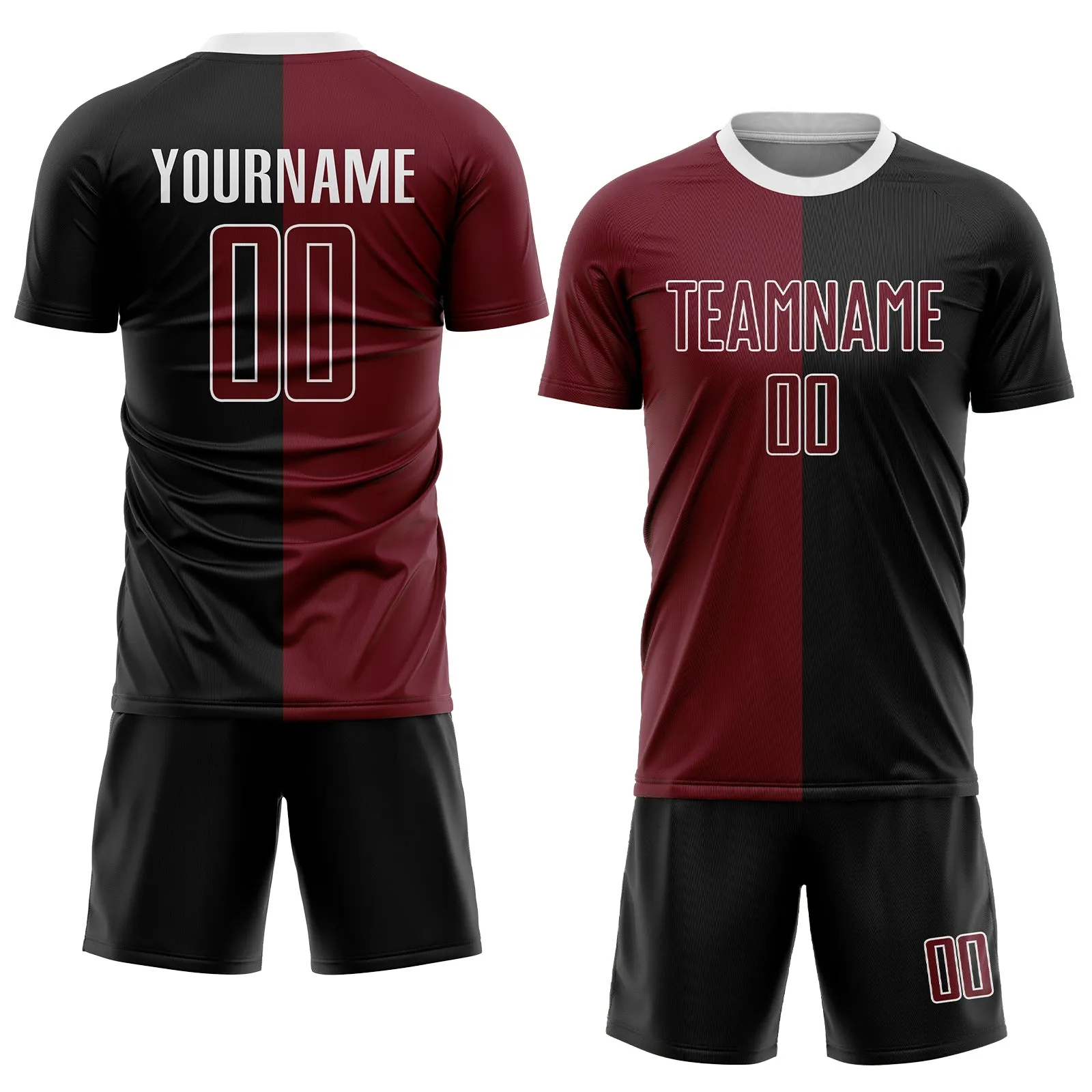 Custom Black Crimson-White Sublimation Split Fashion Soccer Uniform Jersey