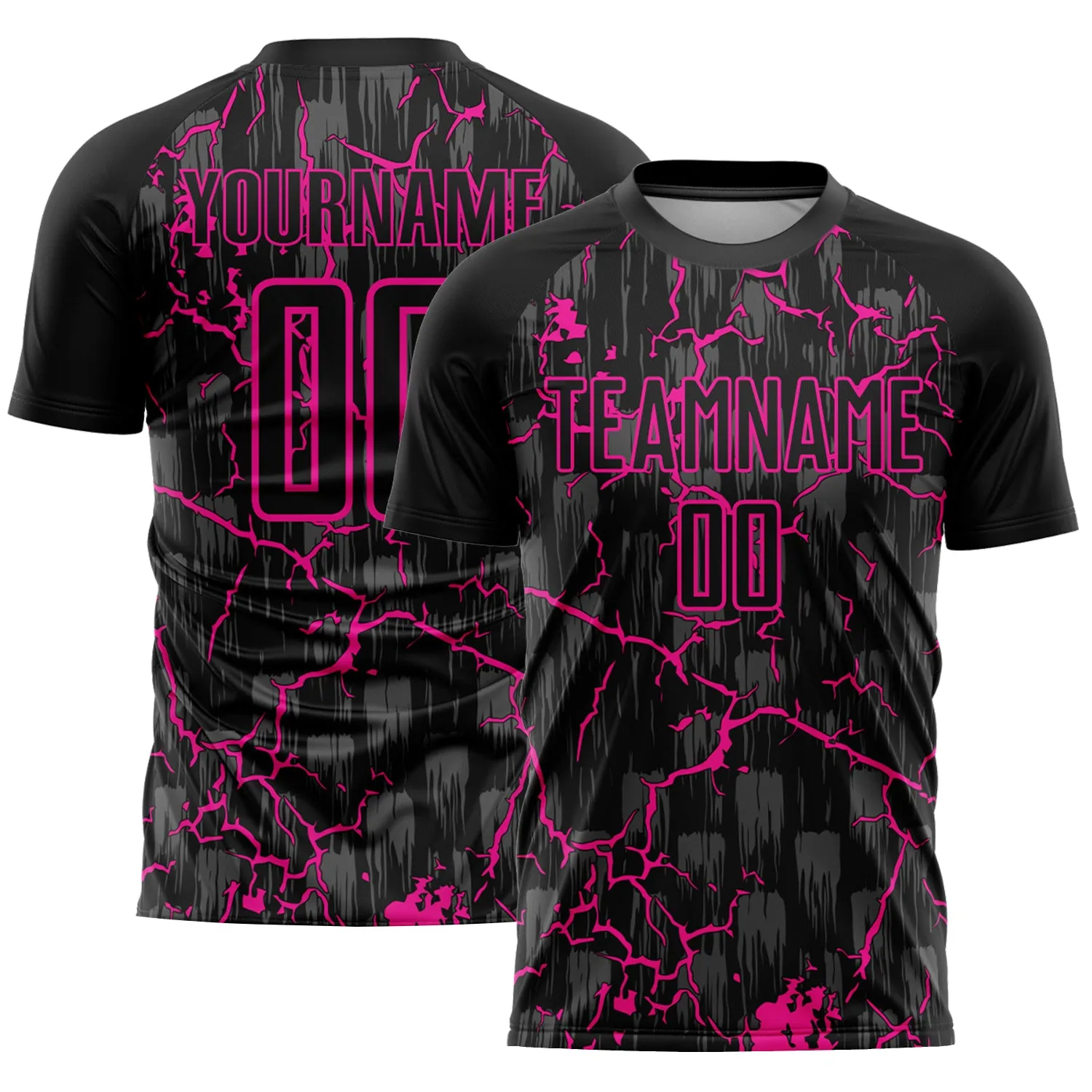 Custom Black Deep Pink Lightning Sublimation Soccer Uniform Jersey