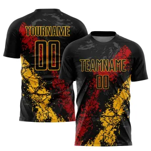 Custom Black Gold-Red Sublimation Soccer Uniform Jersey