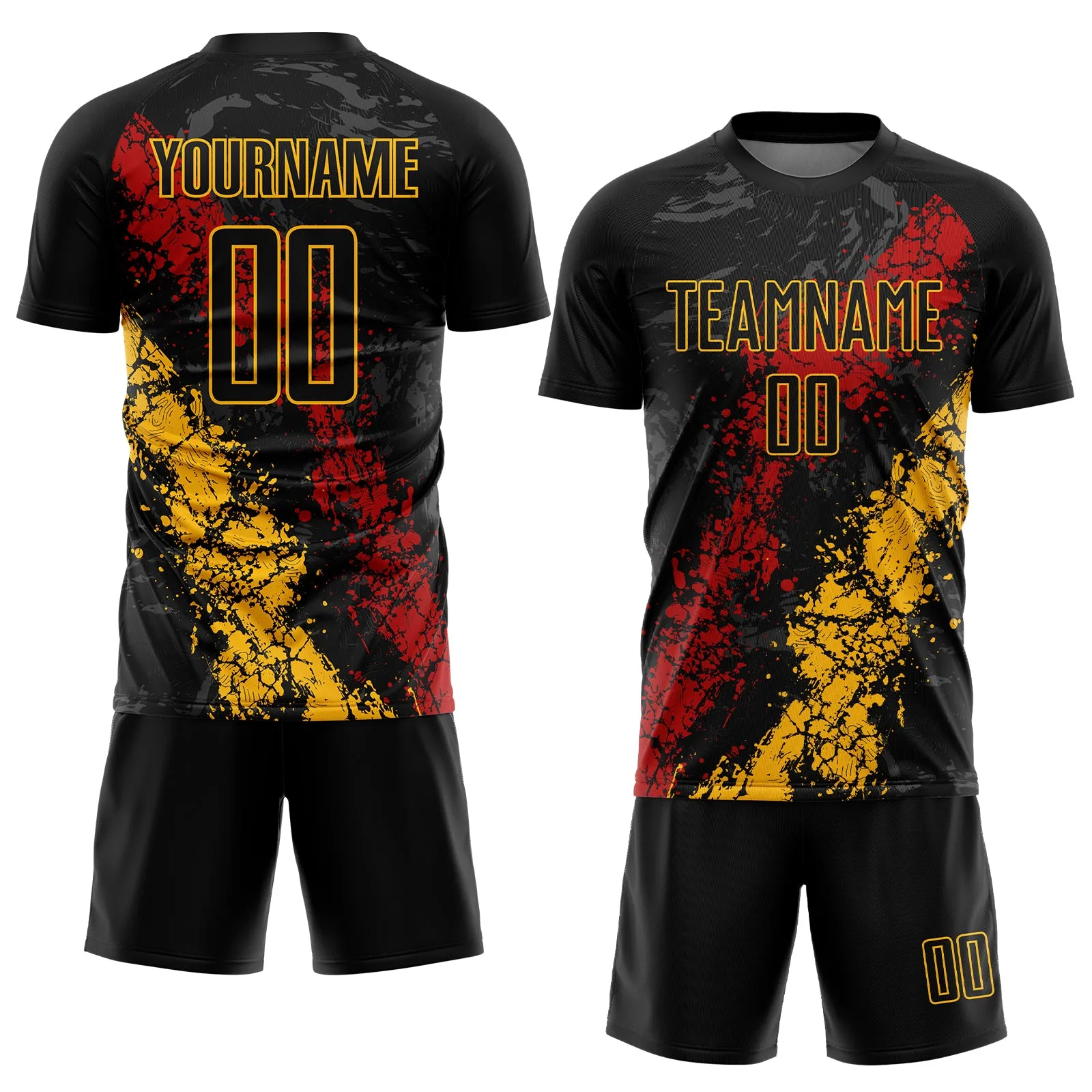 Custom Black Gold-Red Sublimation Soccer Uniform Jersey