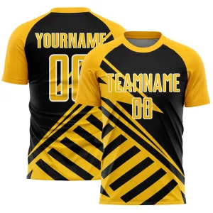 Custom Black Gold-White Lines Sublimation Soccer Uniform Jersey