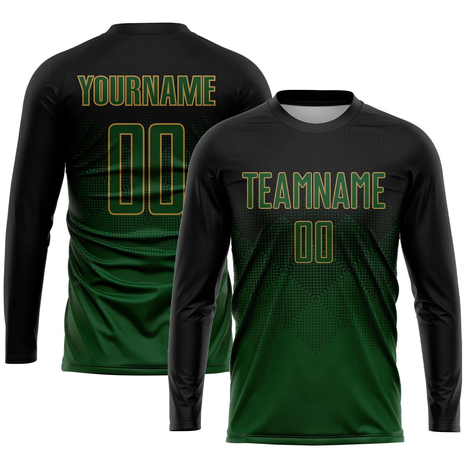 Custom Black Green-Old Gold Sublimation Soccer Uniform Jersey