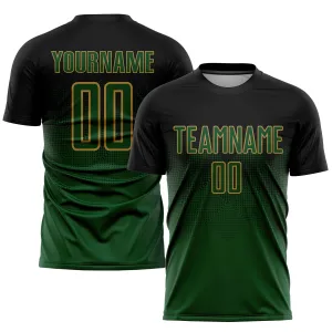 Custom Black Green-Old Gold Sublimation Soccer Uniform Jersey