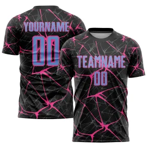 Custom Black Light Blue-Pink Sublimation Soccer Uniform Jersey