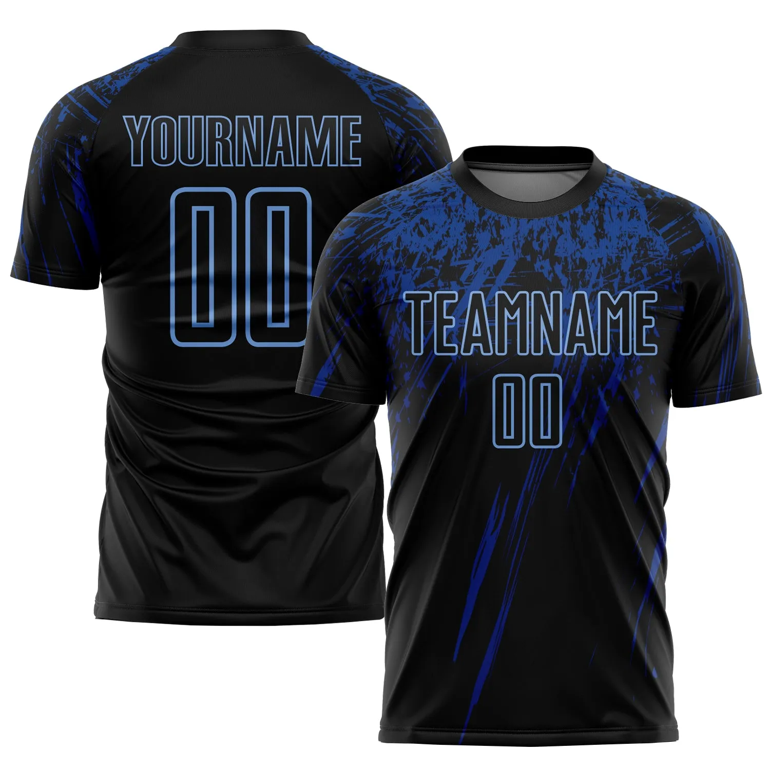 Custom Black Light Blue-Royal Sublimation Soccer Uniform Jersey