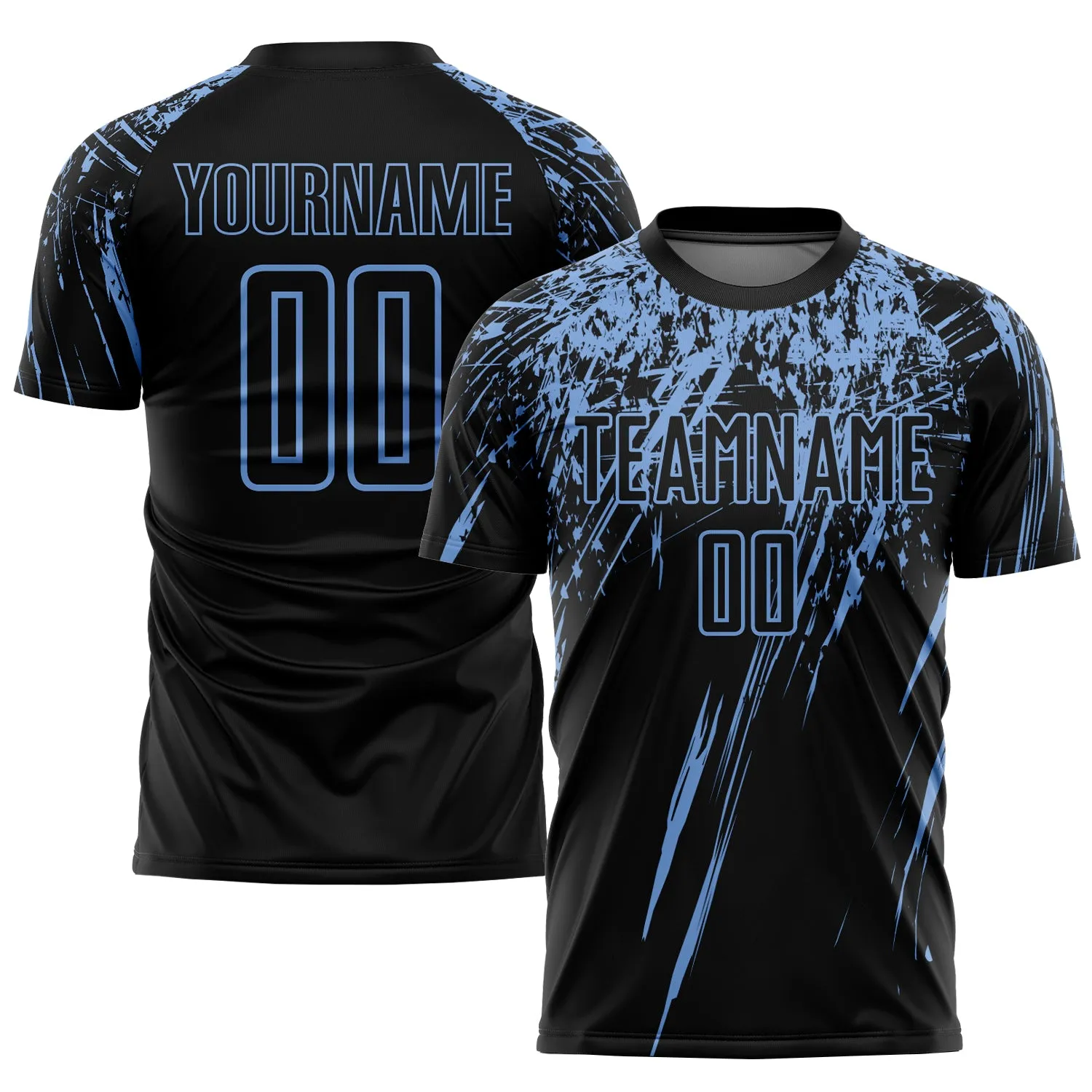 Custom Black Light Blue Sublimation Soccer Uniform Jersey