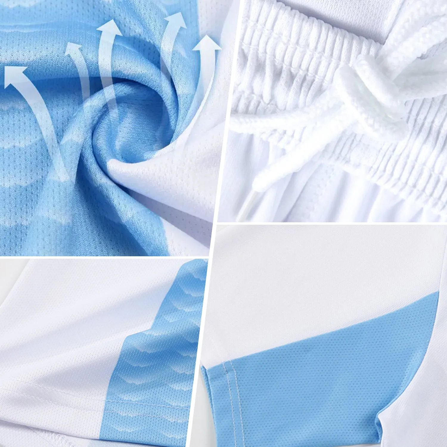 Custom Black Light Blue-White Geometric Lines Sublimation Soccer Uniform Jersey