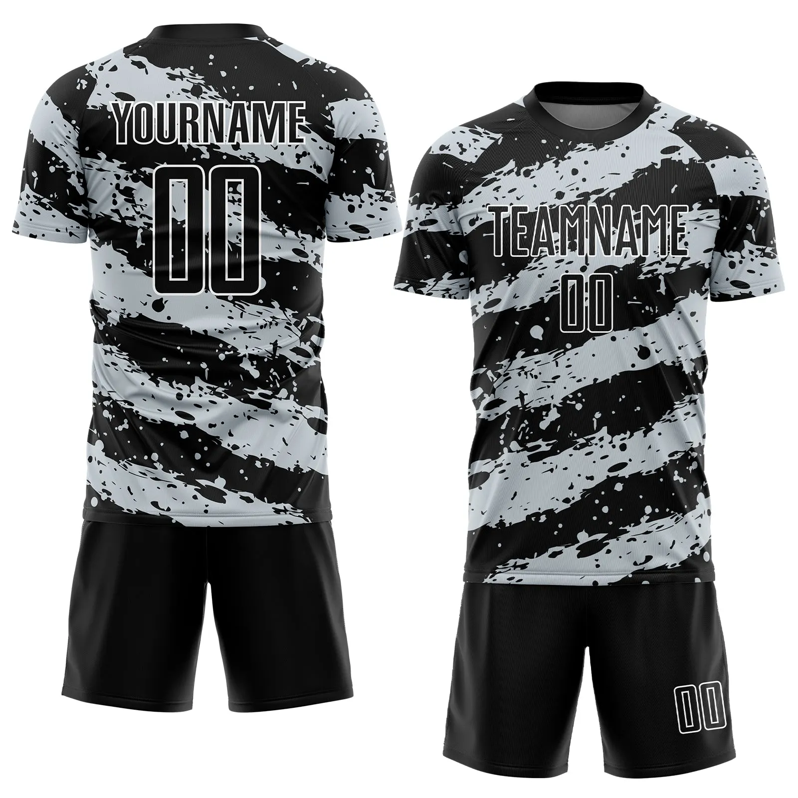 Custom Black Light Gray-White Splash Sublimation Soccer Uniform Jersey