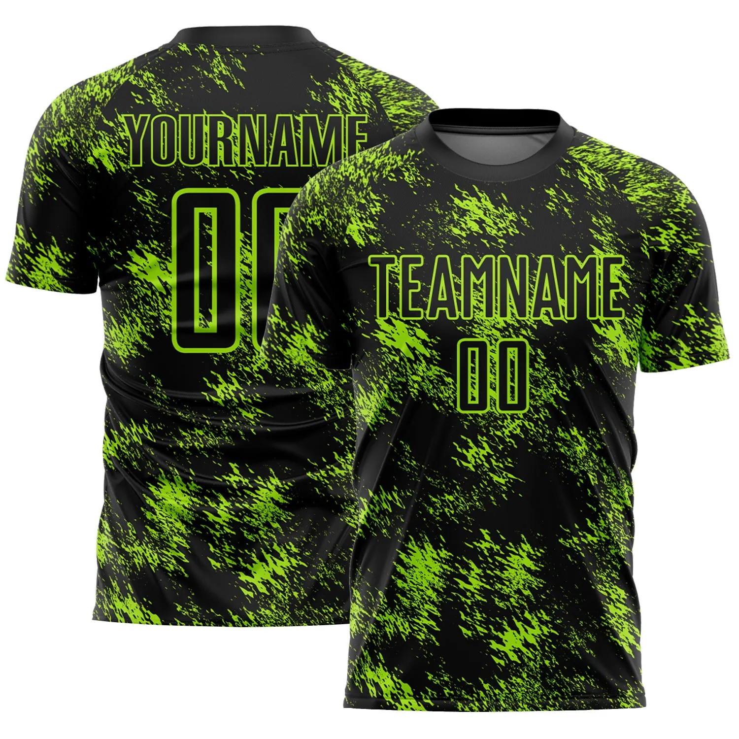 Custom Black Neon Green Abstract Grunge Art Sublimation Soccer Uniform Jersey