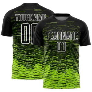 Custom Black Neon Green-White Line Sublimation Soccer Uniform Jersey