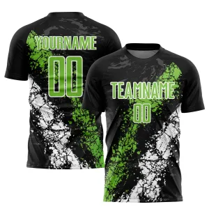 Custom Black Neon Green-White Sublimation Soccer Uniform Jersey