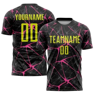 Custom Black Neon Yellow-Pink Sublimation Soccer Uniform Jersey