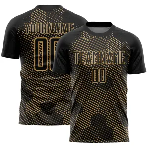 Custom Black Old Gold Abstract Hexagon Sublimation Soccer Uniform Jersey