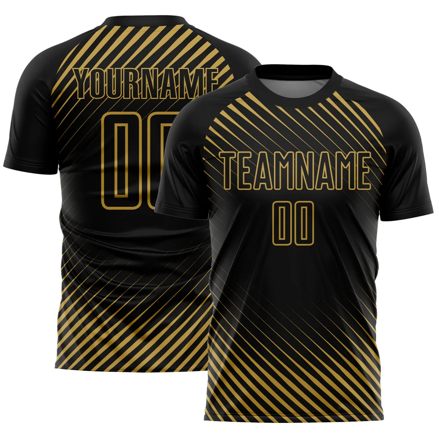 Custom Black Old Gold Diagonal Lines Sublimation Soccer Uniform Jersey